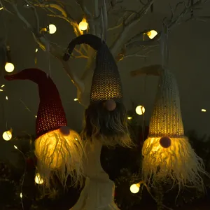 Led Lumineux Noël Gnome Ornement Suspendu Paillettes Tricot Elfe Sans Visage Poupée Pendentif Festif Maison Arbre Lampe Nuit Décor