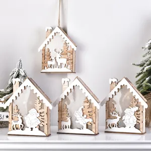 Casa de Navidad de madera LED adorno colgante luminoso decoracion festiva regalo hogar
