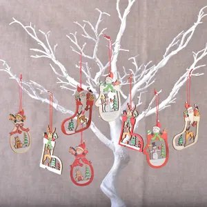 Weihnachten Holz Hängen Ornamente Weihnachtsmann Elch Schneemann Bär Bemalt Graviert Holz Weihnachtsbaum Dekorationen Party Deko