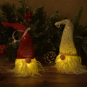 Ornement de gnome de Noël lumineux à LED poupée sans visage décoration suspendue d'arbre