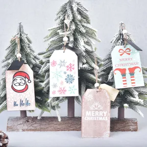 Christmas wooden hanging tags, rustic holiday tree decoration pendants for home party