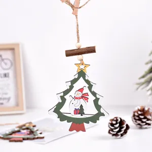 Wooden Christmas tree hanging ornament with cute snowman design for holiday party decor.