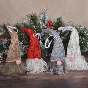 Ensemble de 4 décorations de sapin de Noël lutins gnomes en peluche sans visage mignons