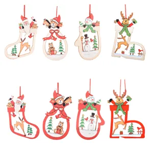 Holz Weihnachtsbaum hängende Ornamente Set, Weihnachtsmann Rentier Schneemann Deko.