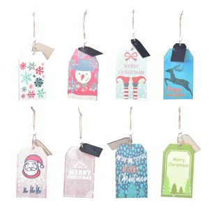 Christmas wooden hanging tags set, festive decorative pendants for tree ornaments.