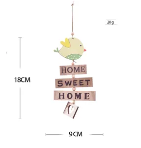 Letrero de pájaro colgante de madera con texto home sweet home, ideal para Pascua y decoración.