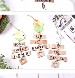 Set de adornos colgantes de madera de Pascua con diseño lindo de pájaro conejo para decoración hogar.