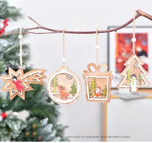 Holz Weihnachtsbaum Anhänger Detailansicht, rustikale Hirsch und Baum Festtagsdeko.