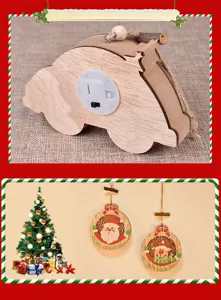 Weihnachtsbaum Holz leuchtendes Auto und hängende Ornamente Set für Feiertag Dekoration.
