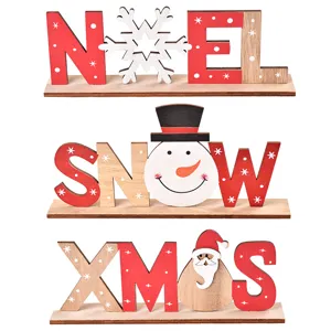 Noël lettre en bois décoration de table, mignon bonhomme de neige et ensemble de fête.