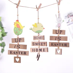 Decoración Colgante de Madera de Pascua Patrón Conejo Pollito Pájaro Huevo de Pascua Ornamento Hogar Fiesta Estacional