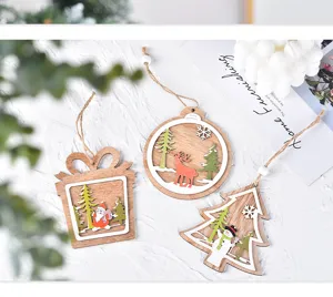 Hölzerne Weihnachtsbaum Ornamente hängender Anhänger Set für die Weihnachtsdekoration