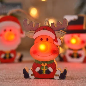 Wooden Christmas glowing reindeer pendant ornament for holiday tree party decor gift