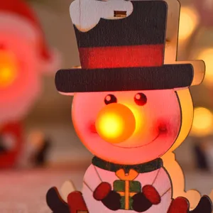Wooden Christmas snowman glowing pendant holiday tree hanging decoration with LED nose light.