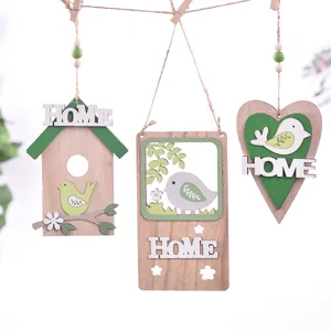 Holz Hängend Dekoration Set Vogelhaus Herz Form Frühling Ostern Wand Tür Deko Ornament
