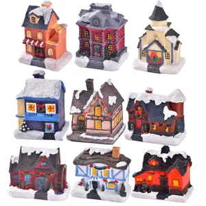 Leuchtendes Harz Weihnachtsdorf Haus Mikrolandschaft Miniatur Schneeszene Haus Europäisches Retro Weihnachten Tischdeko Geschenk