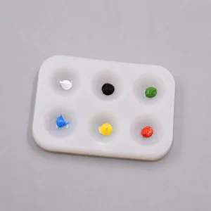 Silicone palette for clay and paint mixing, 6-well rectangular craft tool for art DIY.