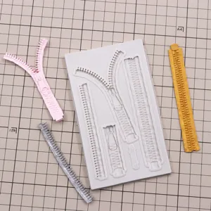Silicone zipper mold for DIY craft clay fondant decoration, flexible and durable craft tool.