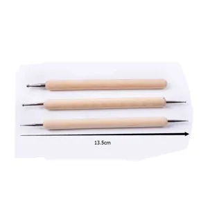 Wooden handle clay embossing tool set, 3 pieces double ended ball stylus for pottery crafts.