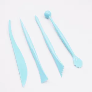 4-delige lichtblauwe plastic klei boetseergereedschap set, aardewerk DIY modelleer tool, ca 14,5cm