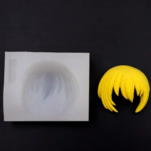 Silicone mold and clay hair piece detail view, DIY craft accessory for Q-version figures.