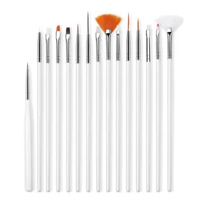15 pcs nail art brush set fine detail liner brushes white handle professional tool kit
