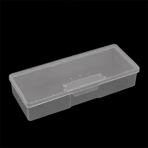 Boîte de rangement rectangulaire transparente avec couvercle pour organiser les petits outils.