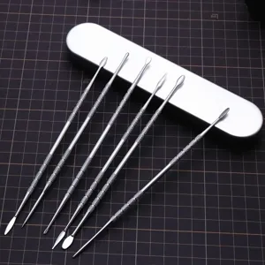Edelstahl Fimo Ton Modellierwerkzeug Set 6 tlg mit Metallbox fuer DIY Basteln und Skulptur.