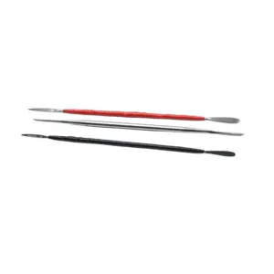 Stainless steel clay sculpting tool detail view, dual ended craft carving implement.