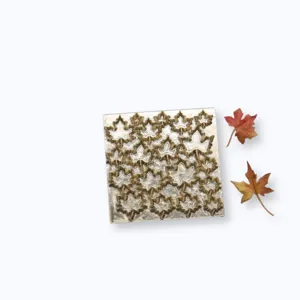 Miniature maple leaf metal copper plate cutter and embossing die for DIY resin clay crafts detail view.