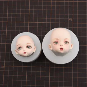 Silicone doll face mold for OB11 BJD clay resin fondant, detailed miniature DIY crafting tool.
