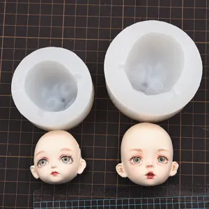 OB11 doll silicone face molds set with finished BJD chibi resin heads for DIY crafts.