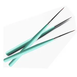 Fine detail shot of ultra-fine figurine outlining brushes with macaron blue handle.