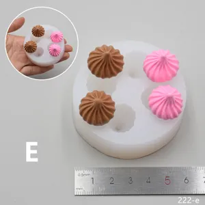 Silicone mold detail view with size ruler and miniature clay dessert samples shown clearly.