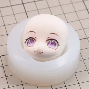 Molde de cara de silicona para muñecas de arcilla DIY, ojos morados anime, accesorio.