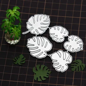 Monstera leaf metal cutting dies detail, carbon steel embossing template for DIY craft projects.