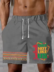 Pantaloncini da spiaggia casual da uomo stampati in 3D con coulisse e scritta.