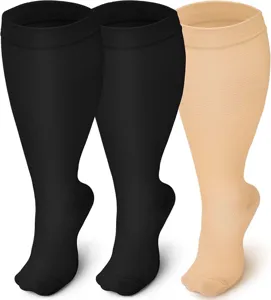 Plus size compression socks for men and women, elastic calf support hosiery.