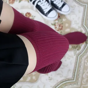 Knit over-the-knee socks for women, warm winter high tube boot stockings, vertical stripes.