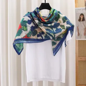French vintage abstract print large square scarf lightweight stylish sun protection neckerchief