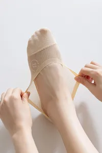 Close-up detail of women ice silk invisible liner socks, anti-slip stretch mesh design.