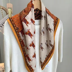 Women square scarf vintage horse print double sided stylish fashion neckerchief 90x90cm