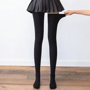 Black over the knee socks extra long thigh high stockings elastic stretch feature detail