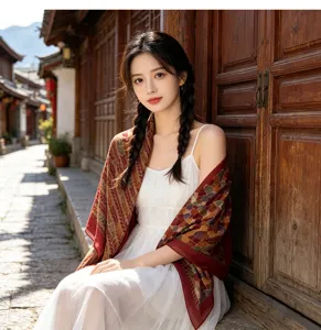 Vintage style silk cotton large square scarf, thin breathable shawl for spring summer daily wear.