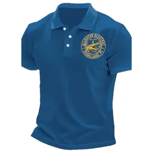Men's Blue Short Sleeve Polo Shirt Casual Golf Polo with Everglades Alligator Print Graphic