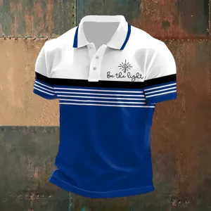 Polo estampado digital 3D para hombre top casual de manga corta con diseño de rayas.