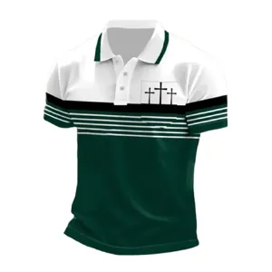 Ανδρικό casual 3D print σταυρός polo πουκάμισο κοντομάνικο καλοκαίρι top λευκό πράσινο