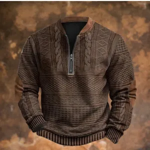 Andriko Moda Trend Miso Fermouar Fouter 3D Psifiaki Typomeni Chontro Plekto Makry Maniki Casual Sport Pullover Top