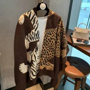 American retro tiger leopard print women shawl summer old money style luxury fashion scarf