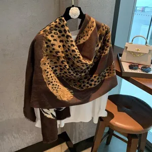 Brown leopard print scarf shawl retro fashion women chic winter warm luxury style wrap design
